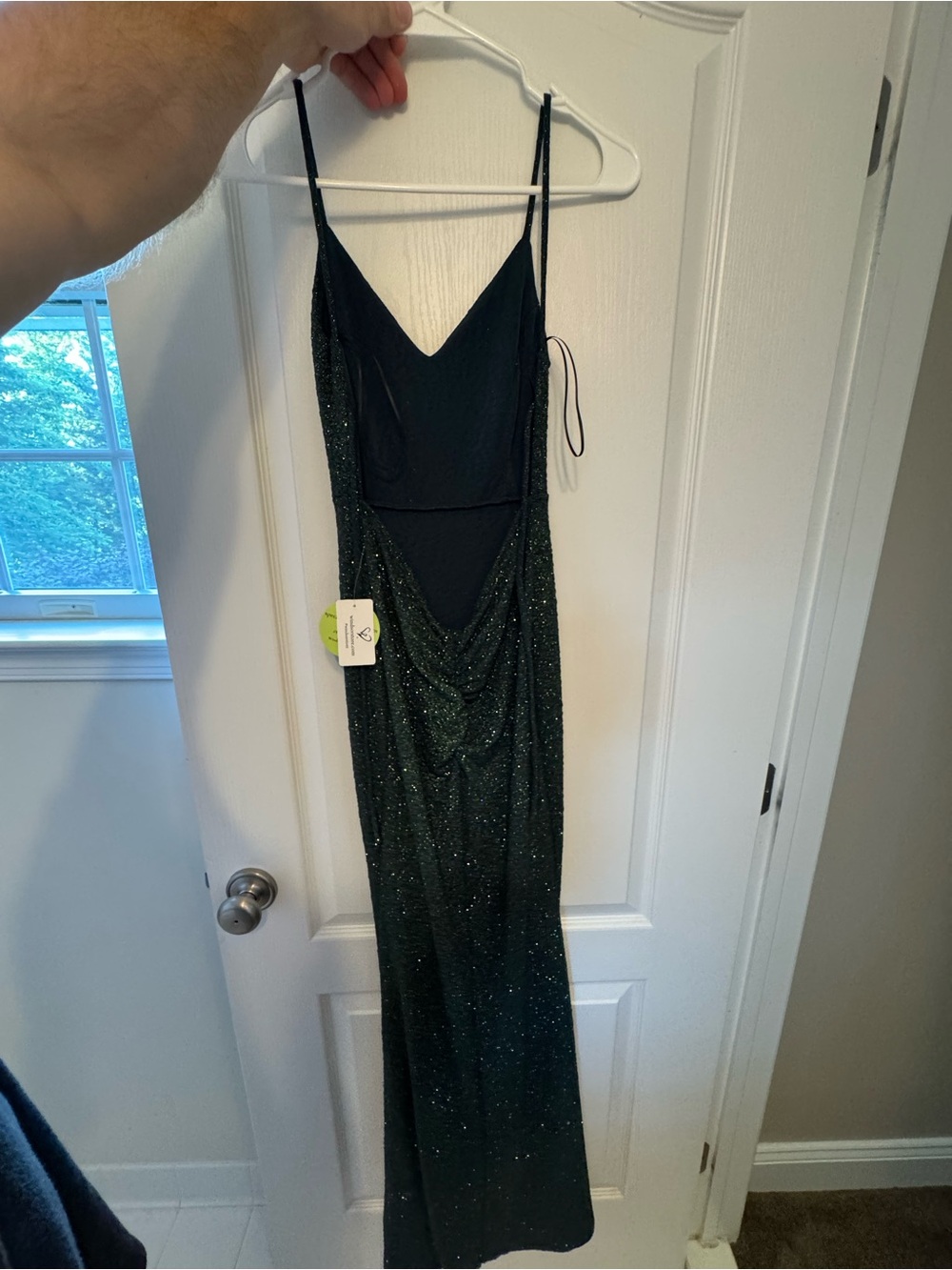 Sparkling Forest Green Slip Dress with Cowl Detail & Open Back (Brand New!!)
